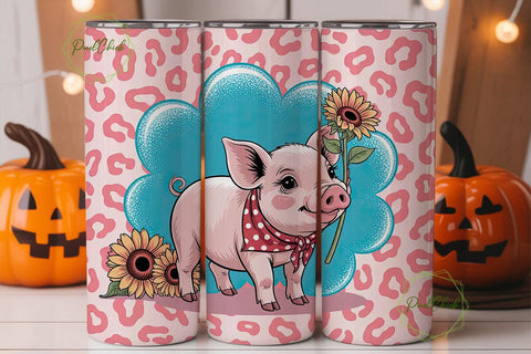 Piglet with Sunflowers 20oz Tumbler Wrap Sublimation PixelChick 