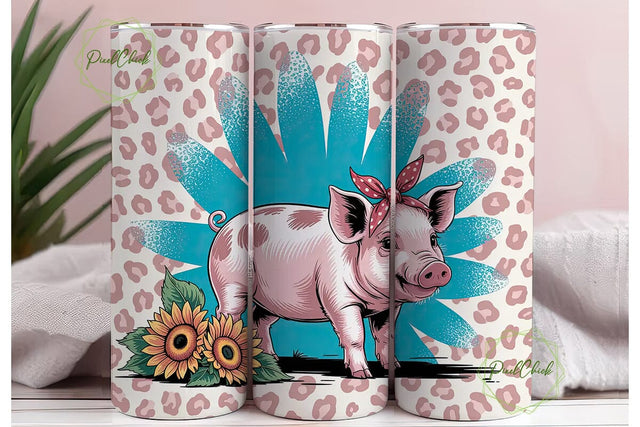 Piglet with Sunflowers 20oz Tumbler Wrap Sublimation PixelChick 