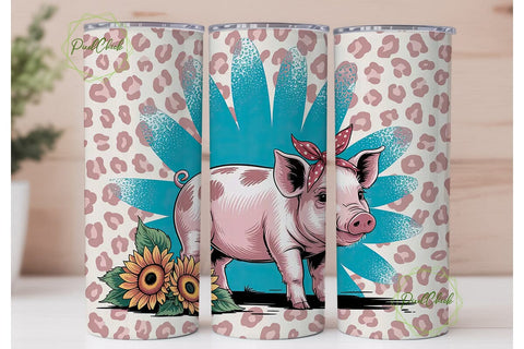 Piglet with Sunflowers 20oz Tumbler Wrap Sublimation PixelChick 