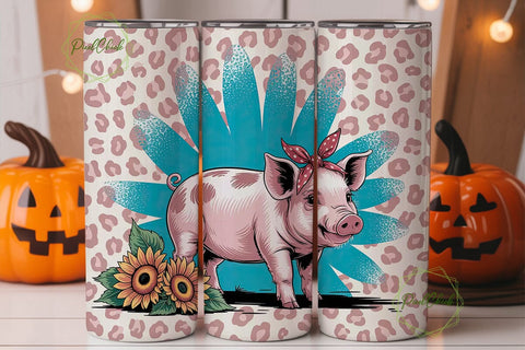 Piglet with Sunflowers 20oz Tumbler Wrap Sublimation PixelChick 