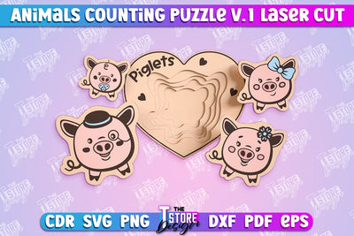 Pigs Counting Puzzle Laser Cut | Baby Game Design | Animals Design v.1 SVG The T Store Design 