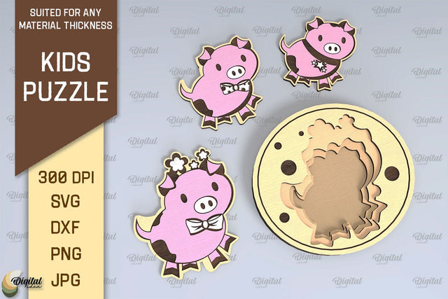 Pigs Family Puzzle Laser Cut Design. Kids Toy Puzzle SVG SVG Evgenyia Guschina 