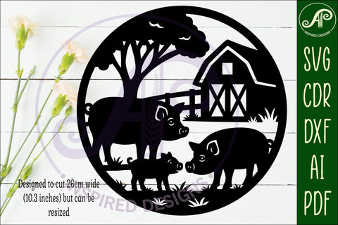 Pigs on the farm scene wall sign, SVG file. SVG APInspireddesigns 