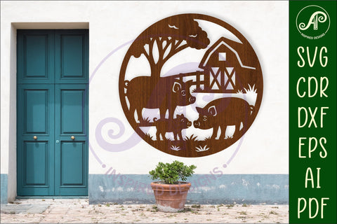 Pigs on the farm scene wall sign, SVG file. SVG APInspireddesigns 
