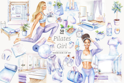 Pilates Girl Clipart | Fitness Clip Art | Yoga PNG Gym SVG GlamArtZhanna 