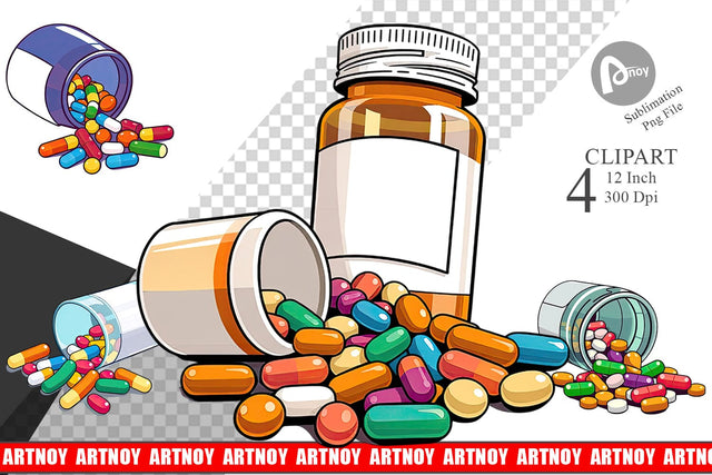 Pill Bottle Clipart Sublimation artnoy 