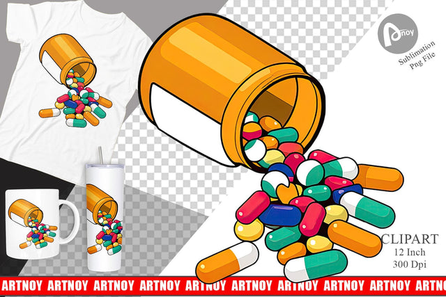 Pill Bottle Clipart Sublimation artnoy 