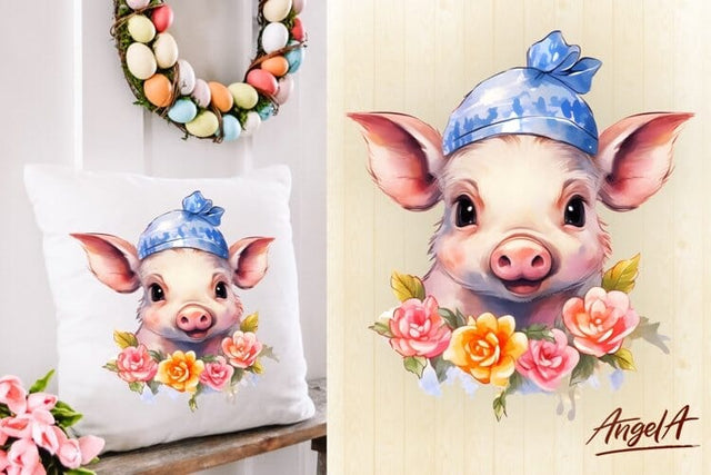 Pillow sublimation design / cute baby pig clipart png Sublimation Angelina Semenova 
