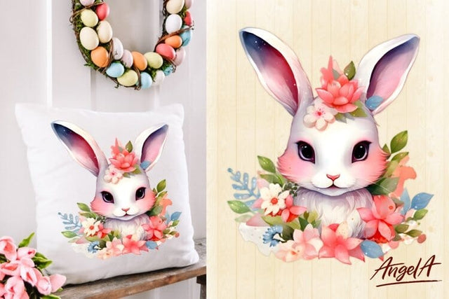 pillow sublimation design / easter flower bunny face clipart Sublimation Angelina Semenova 