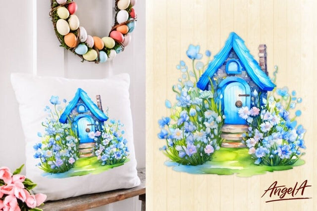 Pillow sublimation design / easter house clip art png Sublimation Angelina Semenova 