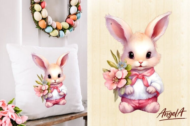 pillow sublimation design / watercolor easter floral bunny SVG Angelina Semenova 