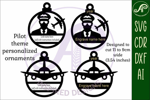 Pilot and plane personalized Christmas Ornament SVG SVG APInspireddesigns 