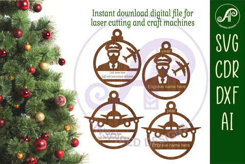 Pilot and plane personalized Christmas Ornament SVG SVG APInspireddesigns 