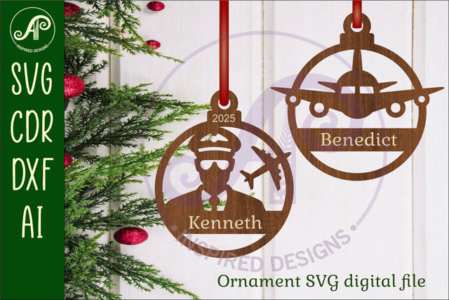 Pilot and plane personalized Christmas Ornament SVG SVG APInspireddesigns 