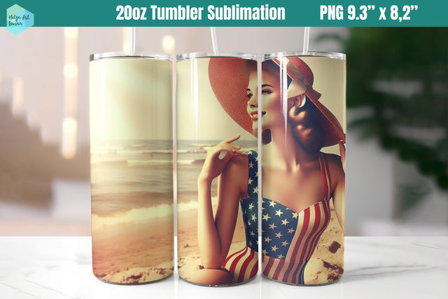 Pin-Up Girl Beach Tumbler 20 OZ, American girl Sublimation Helga Art 