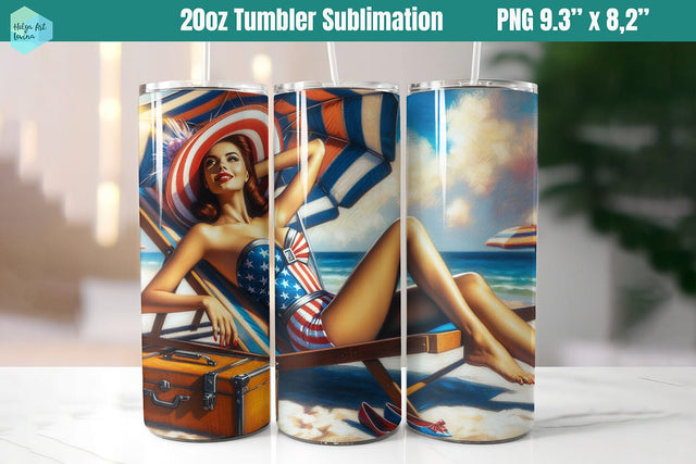 Pin-Up Girl Beach Tumbler 20 OZ, American girl Sublimation Helga Art 