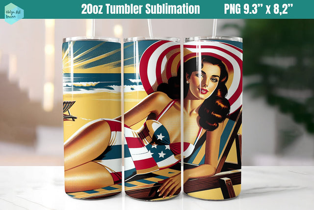 Pin-Up Girl Beach Tumbler 20 OZ, American girl Sublimation Helga Art 
