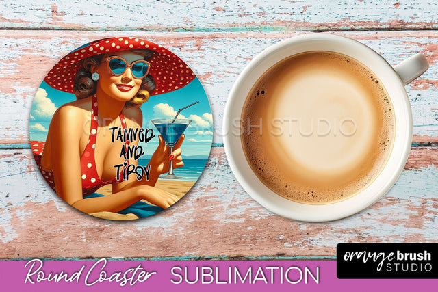 Pin Up Girl Coaster - Sarcastic Quote Beach Round Coaster Sublimation OrangeBrushStudio 