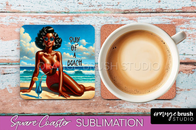 Pin Up Girl Coaster - Sarcastic Quote Beach Square Coaster Sublimation OrangeBrushStudio 