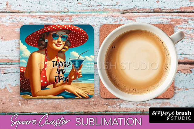 Pin Up Girl Coaster - Sarcastic Quote Beach Square Coaster Sublimation OrangeBrushStudio 