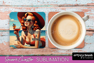 Pin Up Girl Coaster - Sarcastic Quote Beach Square Coaster Sublimation OrangeBrushStudio 