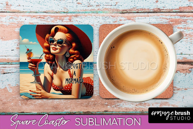 Pin Up Girl Coaster - Sarcastic Quote Beach Square Coaster Sublimation OrangeBrushStudio 