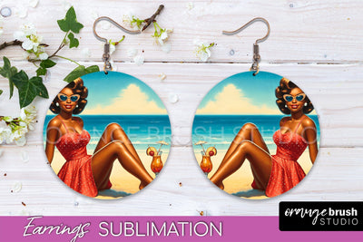 Pin Up Girl Earrings PNG - Beach Round Earrings Sublimation Sublimation OrangeBrushStudio 