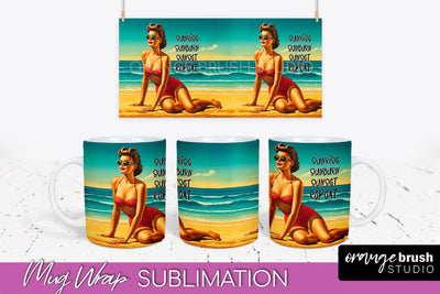 Pin Up Girl Mug Wrap - Sarcastic Quote Beach Mug Sublimation Sublimation OrangeBrushStudio 