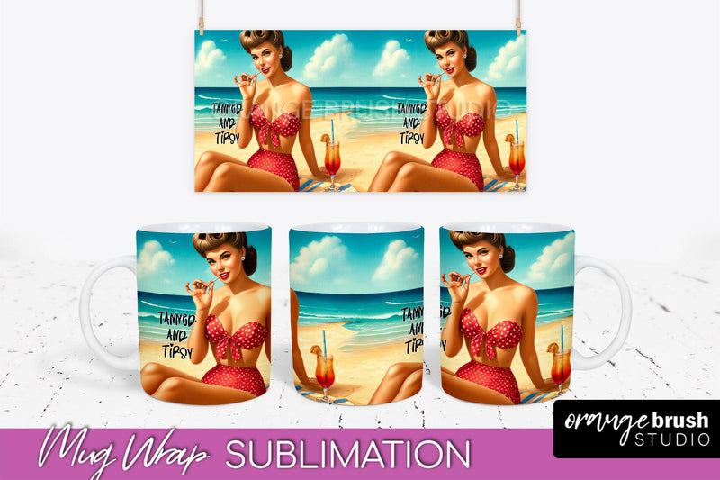 Pin Up Girl Mug Wrap - Sarcastic Quote Beach Mug Sublimation Sublimation OrangeBrushStudio 