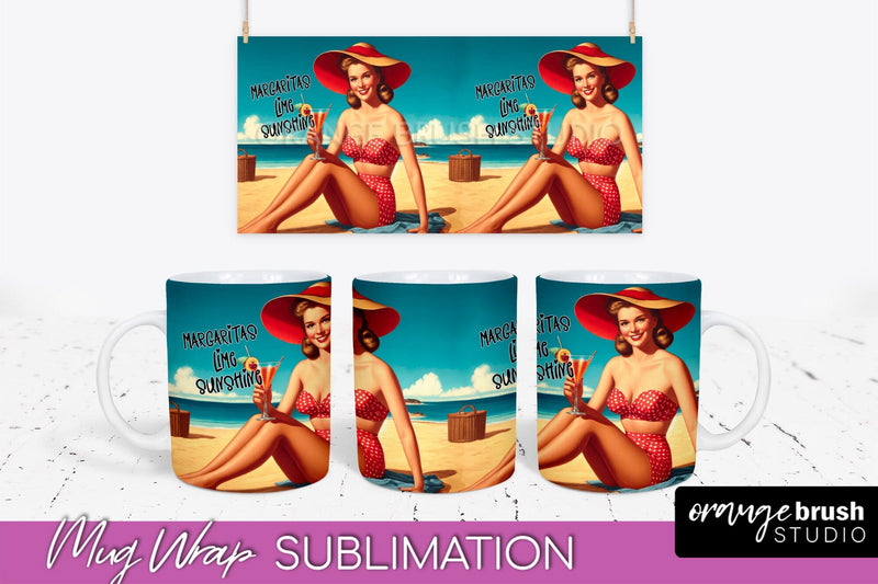 Pin Up Girl Mug Wrap - Sarcastic Quote Beach Mug Sublimation Sublimation OrangeBrushStudio 