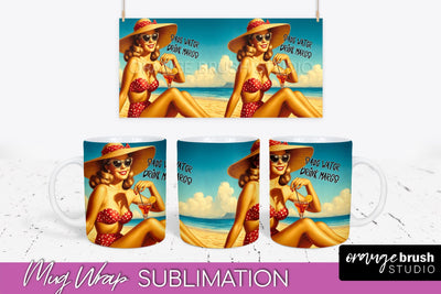 Pin Up Girl Mug Wrap - Sarcastic Quote Beach Mug Sublimation Sublimation OrangeBrushStudio 