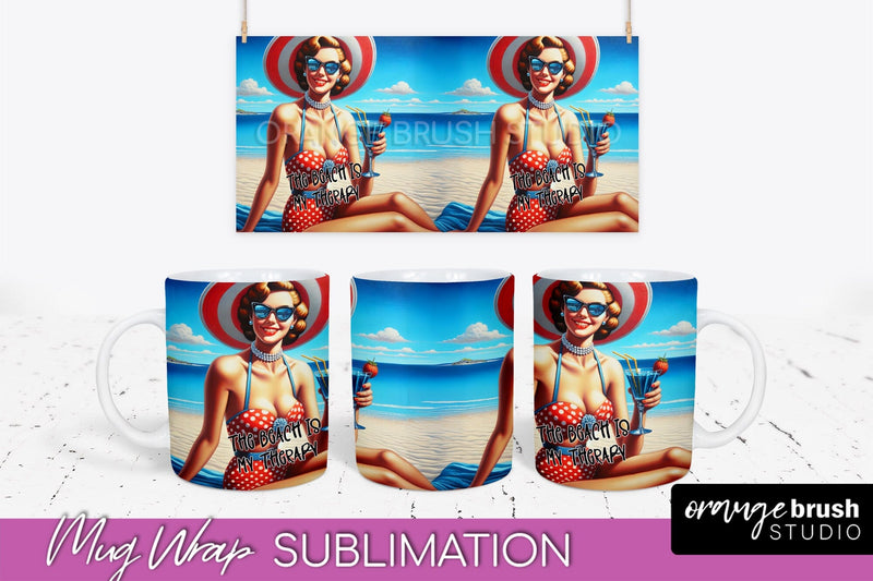 Pin Up Girl Mug Wrap - Sarcastic Quote Beach Mug Sublimation Sublimation OrangeBrushStudio 