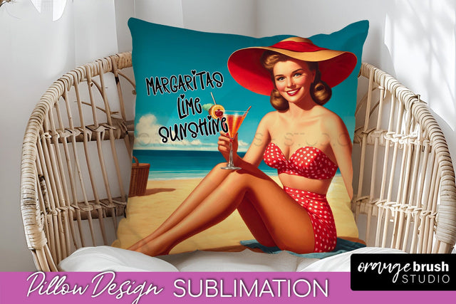 Pin Up Girl Pillow Cover - Beach Pillow Case Sublimation Sublimation OrangeBrushStudio 