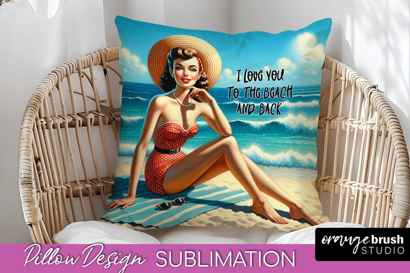 Pin Up Girl Pillow Cover - Beach Pillow Case Sublimation Sublimation OrangeBrushStudio 