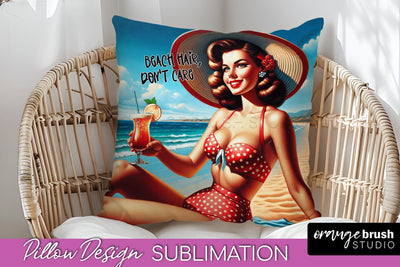 Pin Up Girl Pillow Cover - Beach Pillow Case Sublimation Sublimation OrangeBrushStudio 