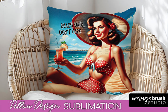 Pin Up Girl Pillow Cover - Beach Pillow Case Sublimation Sublimation OrangeBrushStudio 