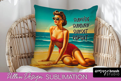 Pin Up Girl Pillow Cover - Beach Pillow Case Sublimation Sublimation OrangeBrushStudio 