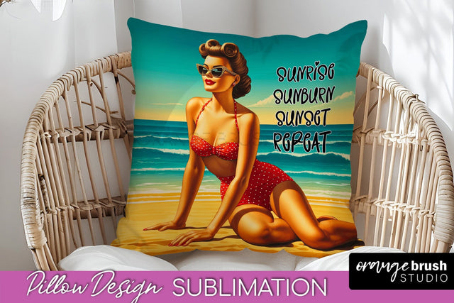 Pin Up Girl Pillow Cover - Beach Pillow Case Sublimation Sublimation OrangeBrushStudio 