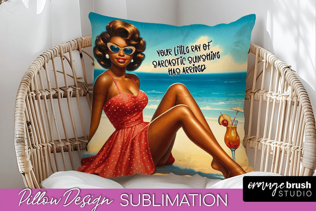 Pin Up Girl Pillow Cover - Beach Pillow Case Sublimation Sublimation OrangeBrushStudio 