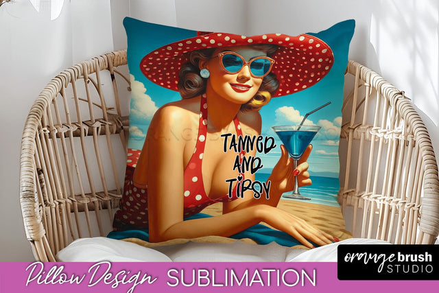Pin Up Girl Pillow Cover - Beach Pillow Case Sublimation Sublimation OrangeBrushStudio 