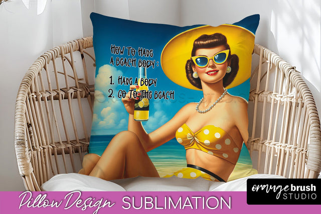 Pin Up Girl Pillow Cover - Beach Pillow Case Sublimation Sublimation OrangeBrushStudio 