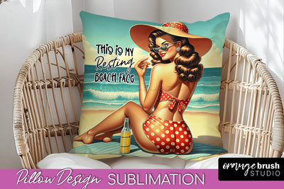 Pin Up Girl Pillow Cover - Beach Pillow Case Sublimation Sublimation OrangeBrushStudio 