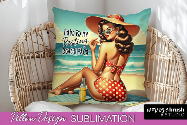 Pin Up Girl Pillow Cover - Beach Pillow Case Sublimation Sublimation OrangeBrushStudio 