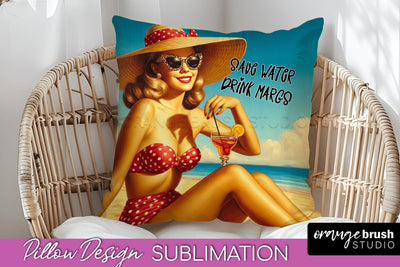 Pin Up Girl Pillow Cover - Beach Pillow Case Sublimation Sublimation OrangeBrushStudio 