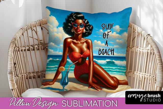Pin Up Girl Pillow Cover - Beach Pillow Case Sublimation Sublimation OrangeBrushStudio 
