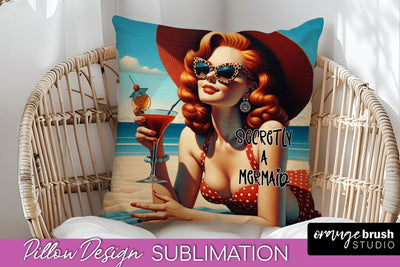 Pin Up Girl Pillow Cover - Beach Pillow Case Sublimation Sublimation OrangeBrushStudio 