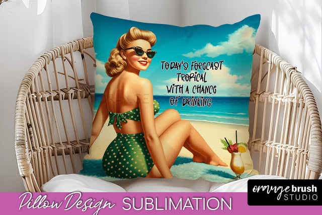 Pin Up Girl Pillow Cover - Beach Pillow Case Sublimation Sublimation OrangeBrushStudio 