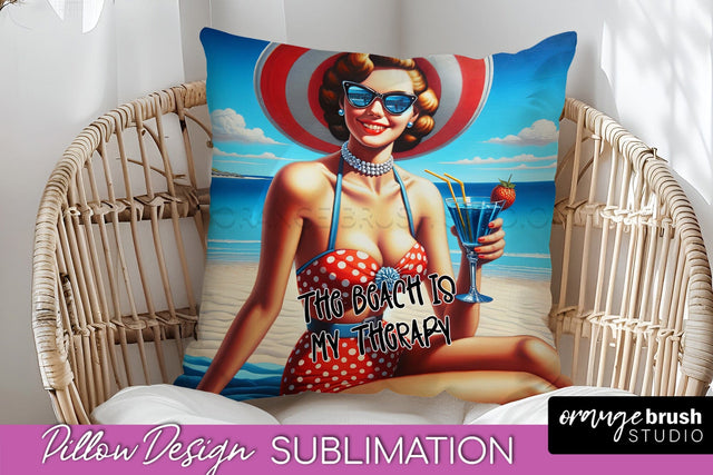 Pin Up Girl Pillow Cover - Beach Pillow Case Sublimation Sublimation OrangeBrushStudio 