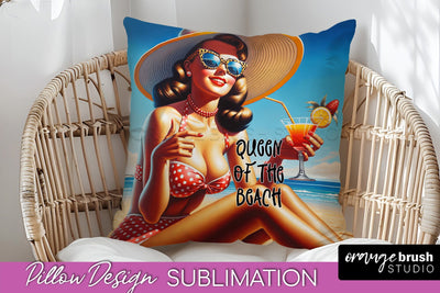 Pin Up Girl Pillow Cover - Beach Pillow Case Sublimation Sublimation OrangeBrushStudio 