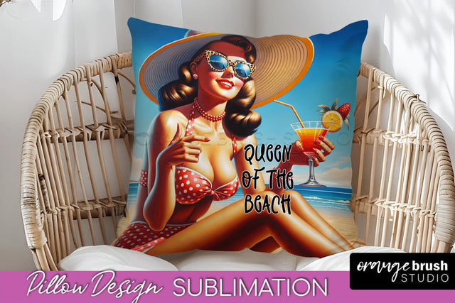 Pin Up Girl Pillow Cover - Beach Pillow Case Sublimation Sublimation OrangeBrushStudio 
